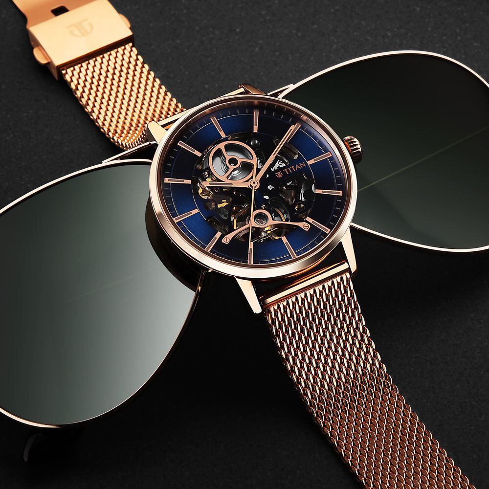 Titan Mechanical Slimline Blue Dial Mechanical Stainless Steel Strap watch for Men - The Watch Factory ®