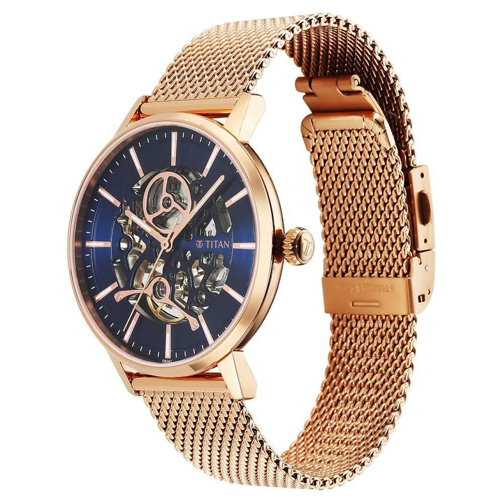 Titan Mechanical Slimline Blue Dial Mechanical Stainless Steel Strap watch for Men - The Watch Factory ®