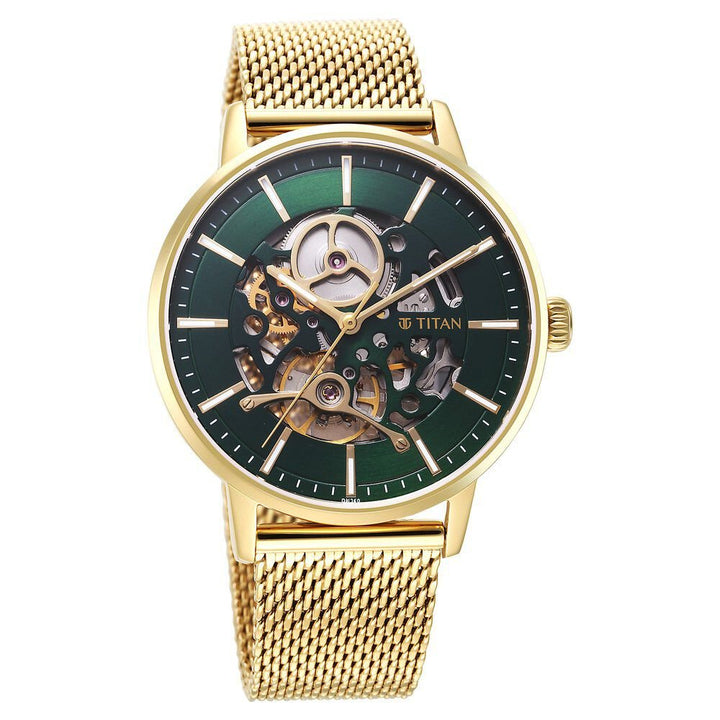 Titan Mechanical Slimline Green Dial Mechanical Stainless Steel Strap watch for Men - The Watch Factory ®