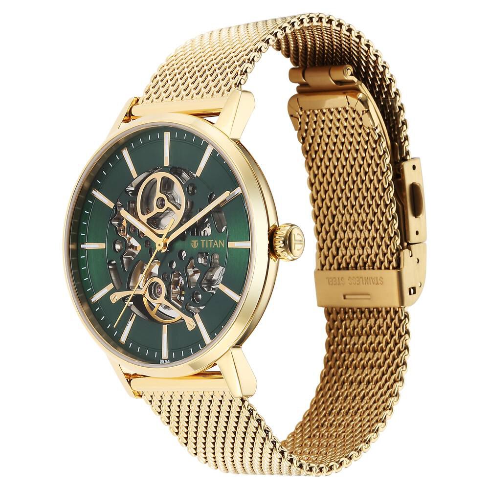 Titan Mechanical Slimline Green Dial Mechanical Stainless Steel Strap watch for Men - The Watch Factory ®