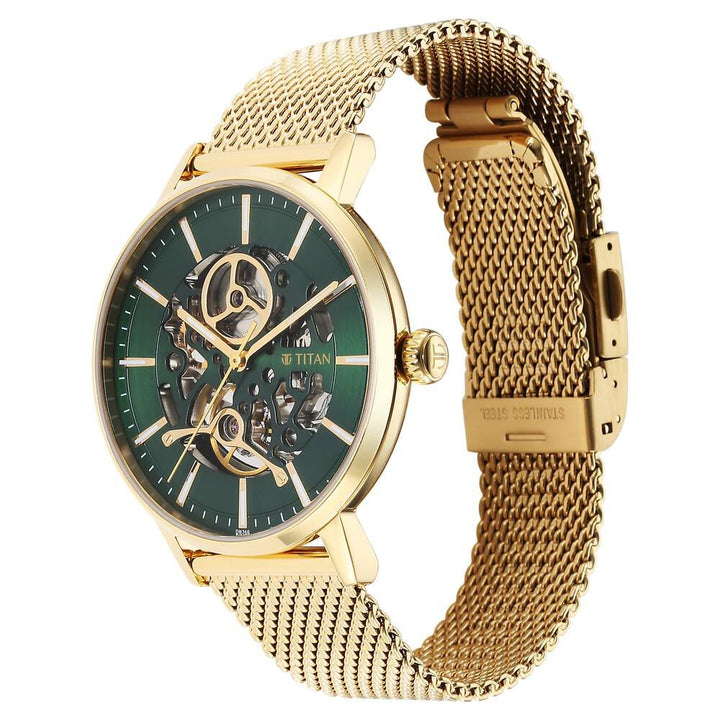 Titan Mechanical Slimline Green Dial Mechanical Stainless Steel Strap watch for Men - The Watch Factory ®