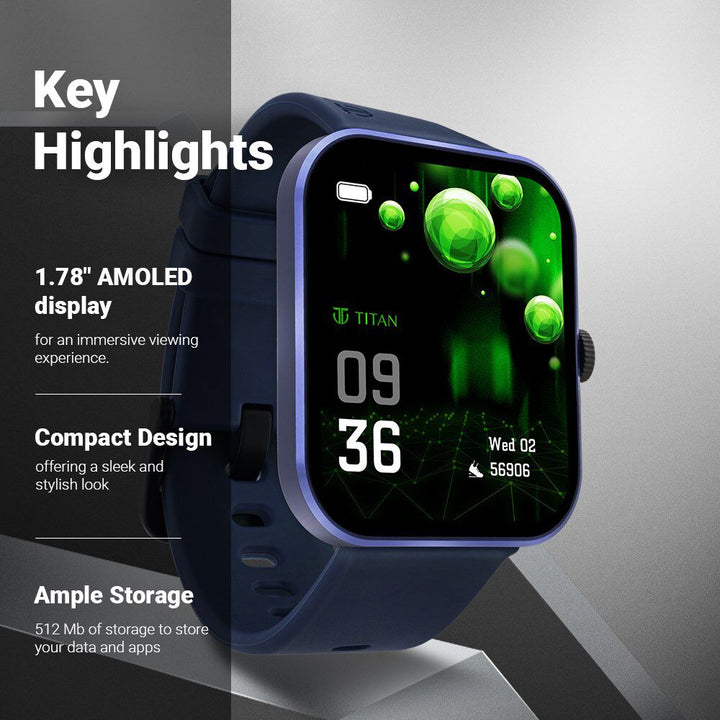 Titan Talk S Blue Dial Smart Silicone Strap Watch For Unisex