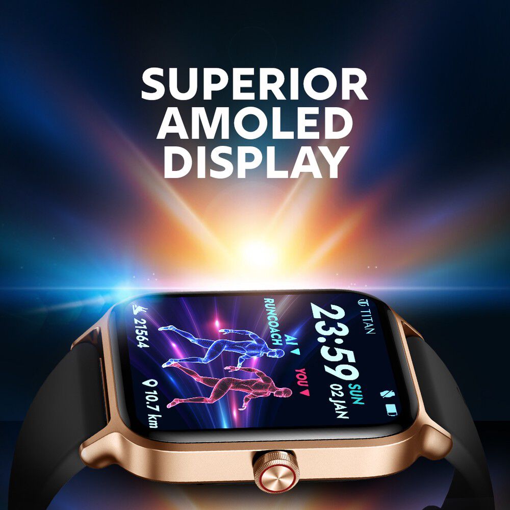 Titan Traveller With 4.52 Cm AMOLED Display, BT Calling, India's First FitVerse Smartwatch With Brown Leather Strap