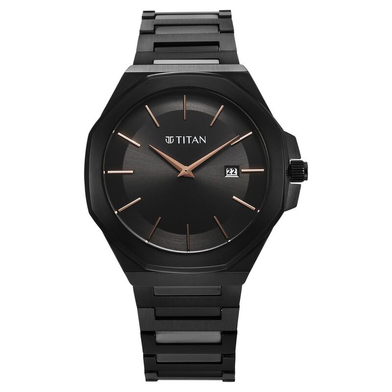 Titan Classic Slim Quartz Analog With Date Black Dial Stainless Steel Strap Watch For Men