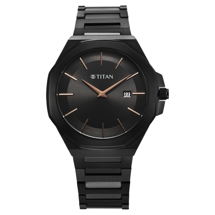 Titan Classic Slim Quartz Analog with Date Black Dial Stainless Steel Strap Watch for Men - The Watch Factory ®