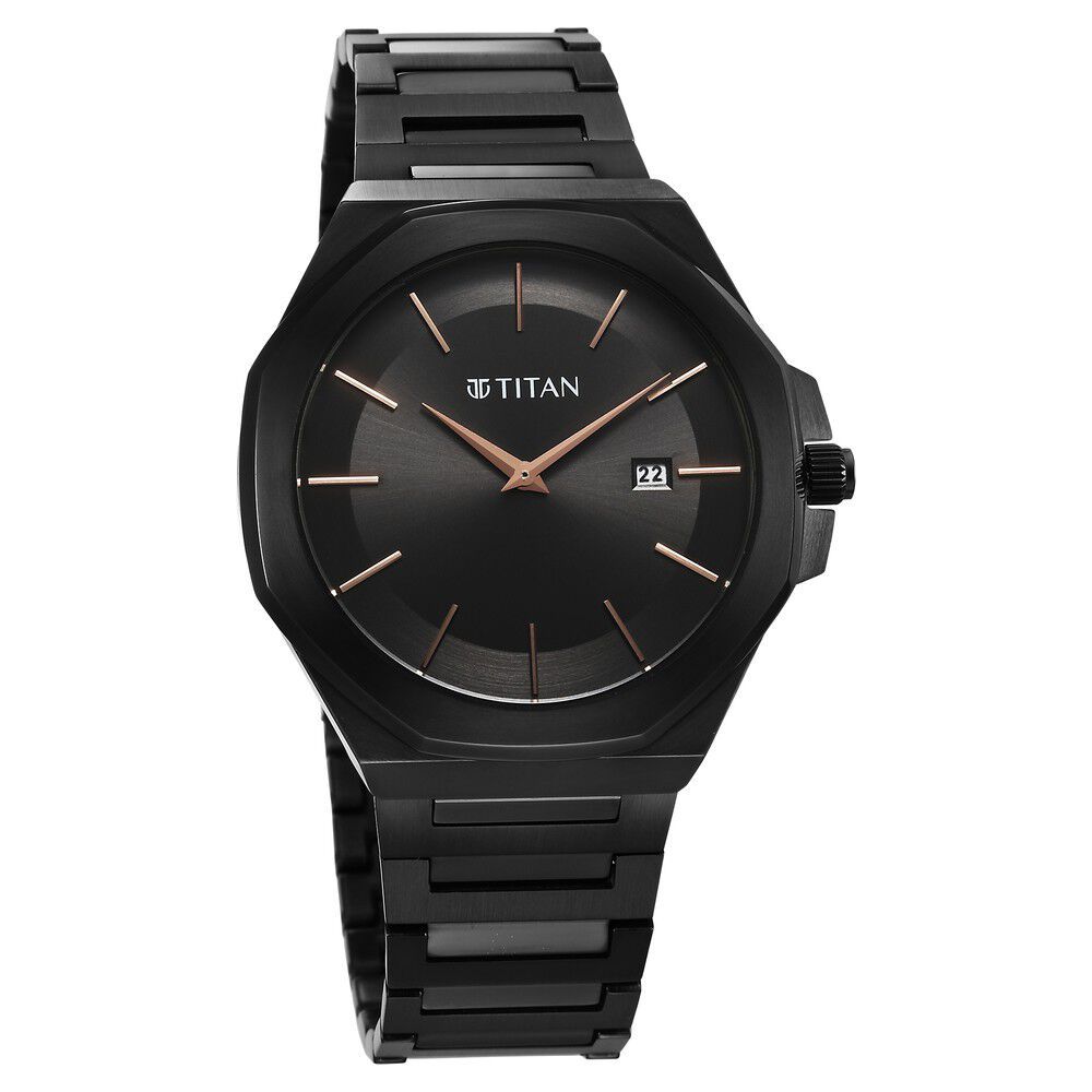 Titan Classic Slim Quartz Analog with Date Black Dial Stainless Steel Strap Watch for Men - The Watch Factory ®