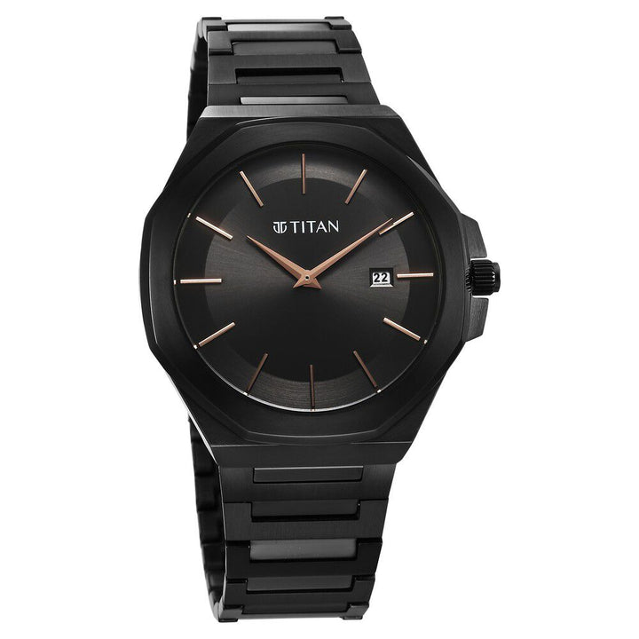 Titan Classic Slim Quartz Analog with Date Black Dial Stainless Steel Strap Watch for Men - The Watch Factory ®