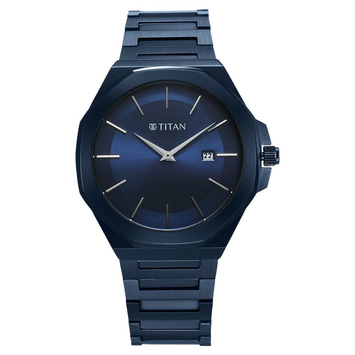 Titan Classic Slim Quartz Analog with Date Blue Dial Stainless Steel Strap Watch for Men - The Watch Factory ®
