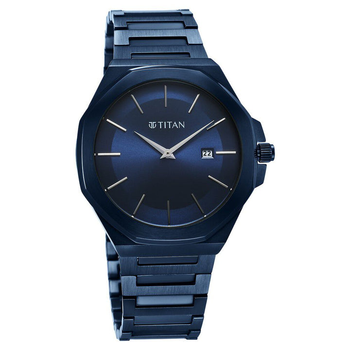 Titan Classic Slim Quartz Analog with Date Blue Dial Stainless Steel Strap Watch for Men - The Watch Factory ®