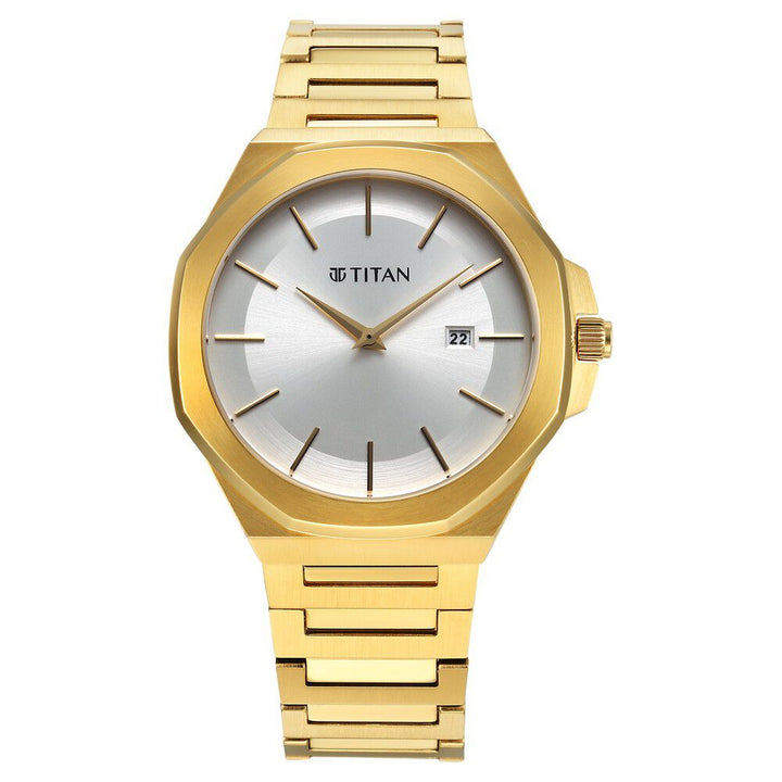 Titan Classic Slim Quartz Analog with Date Silver Dial Stainless Steel Strap Watch for Men - The Watch Factory ®