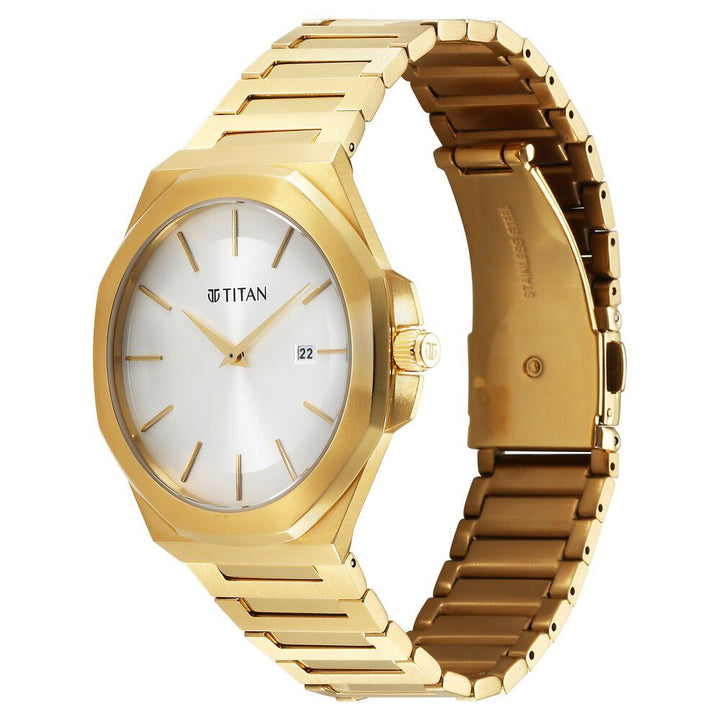 Titan Classic Slim Quartz Analog with Date Silver Dial Stainless Steel Strap Watch for Men - The Watch Factory ®