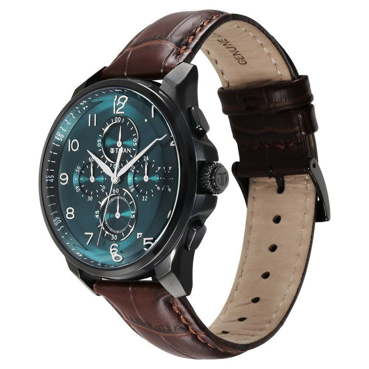 Titan Classic Chrono Blue Dial Quartz Multifunction Leather Strap watch for Men - The Watch Factory ®