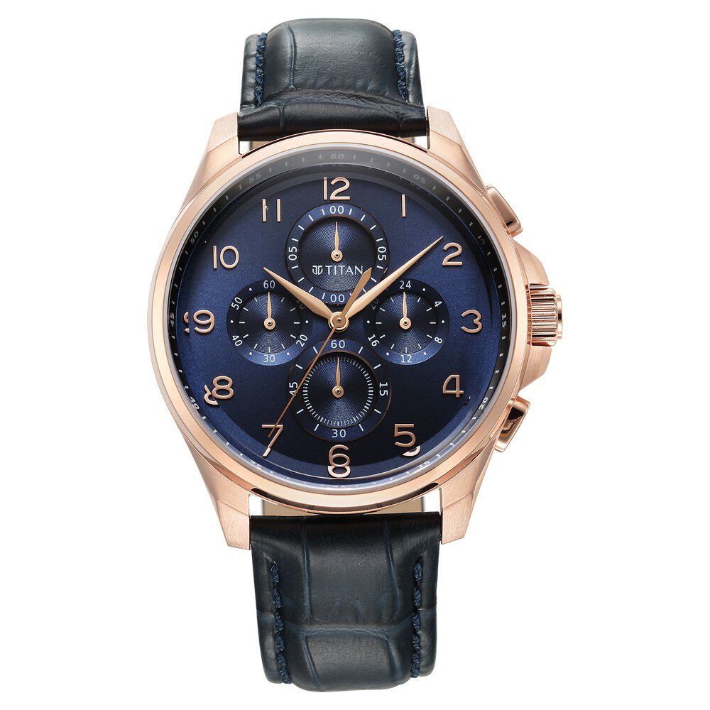 Titan Classic Chrono Blue Dial Leather Watch for Men - The Watch Factory ®