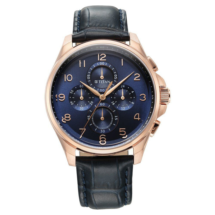 Titan Classic Chrono Blue Dial Leather Watch for Men - The Watch Factory ®