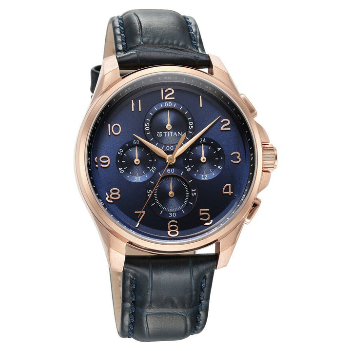 Titan Classic Chrono Blue Dial Leather Watch for Men - The Watch Factory ®