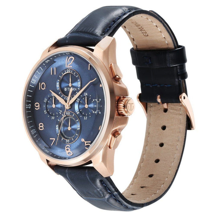 Titan Classic Chrono Blue Dial Leather Watch for Men - The Watch Factory ®