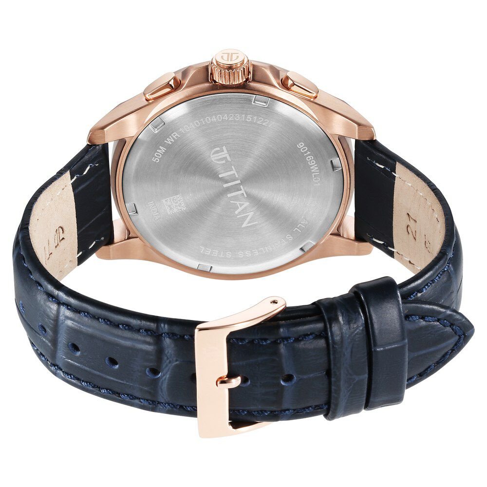 Titan Classic Chrono Blue Dial Leather Watch for Men - The Watch Factory ®
