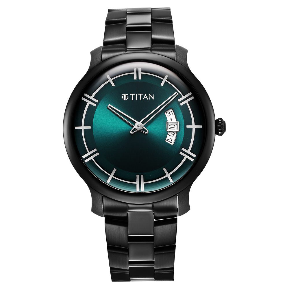 Titan Classic Distincta Green Dial Analog with Date Stainless Steel Strap Watch for Men - The Watch Factory ®