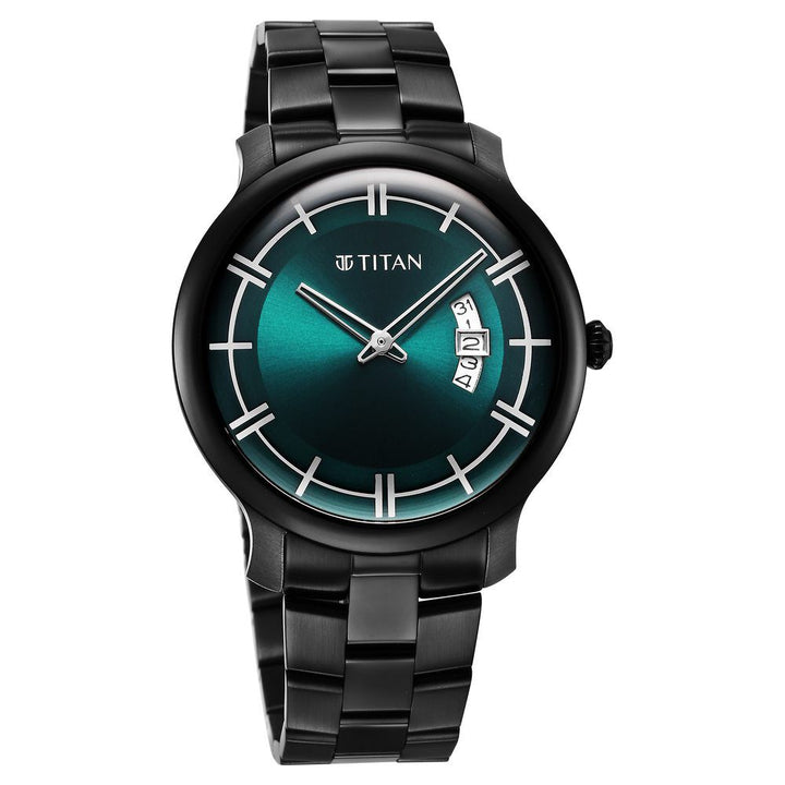 Titan Classic Distincta Green Dial Analog with Date Stainless Steel Strap Watch for Men - The Watch Factory ®