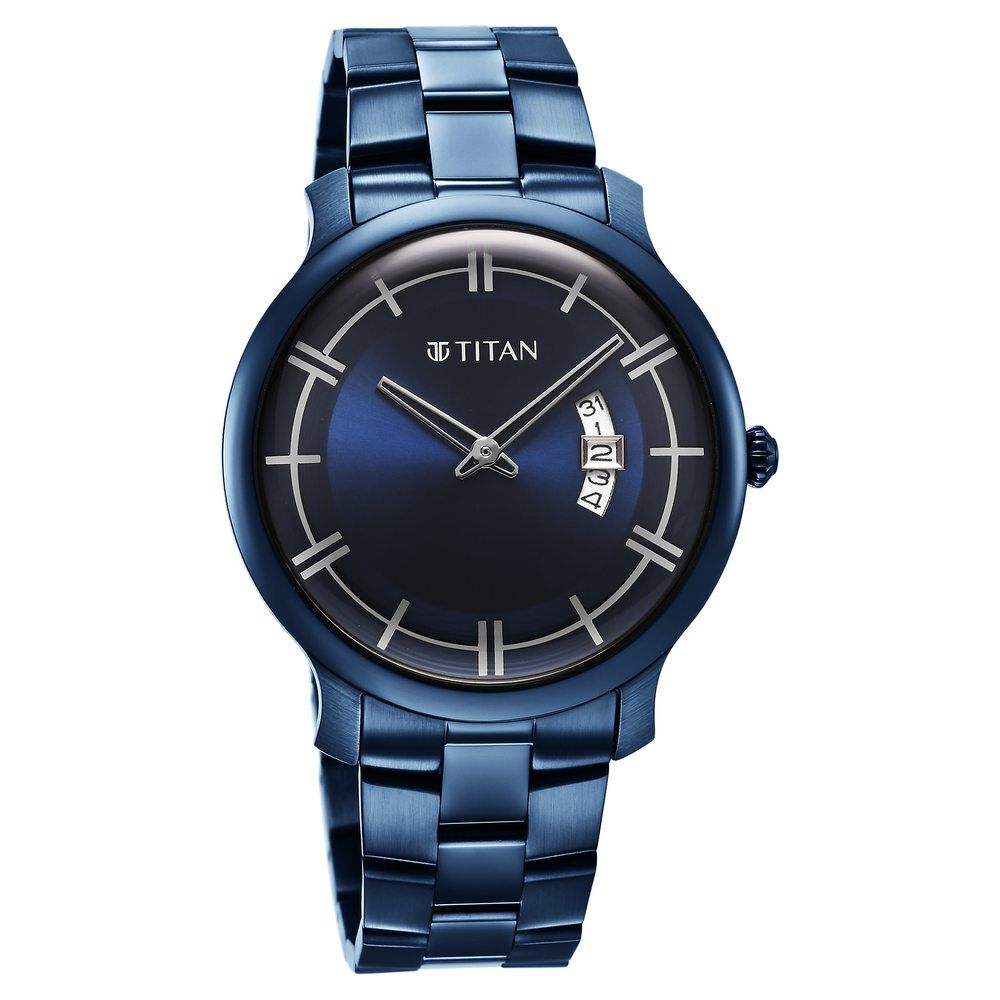 Titan Classic Distincta Blue Dial Analog with Date Stainless Steel Strap watch for Men - The Watch Factory ®
