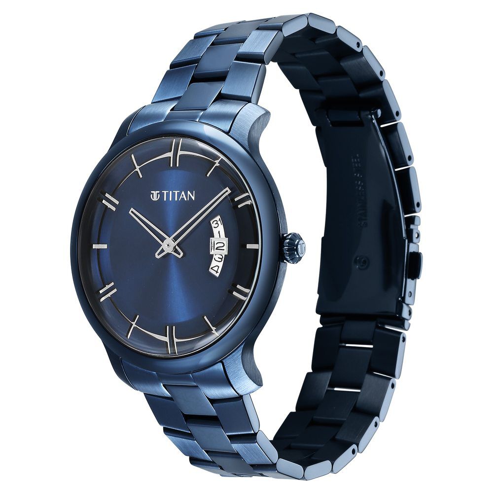 Titan Classic Distincta Blue Dial Analog with Date Stainless Steel Strap watch for Men - The Watch Factory ®