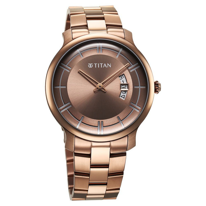 Titan Clasique Slim Quartz Analog with Date Coffee Brown Dial Stainless Steel Strap Watch For Men 90170QM02