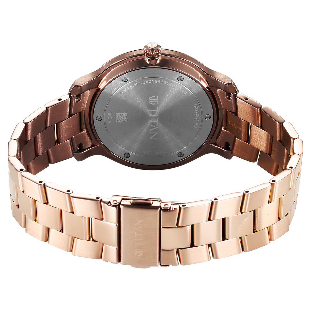Titan Clasique Slim Quartz Analog with Date Coffee Brown Dial Stainless Steel Strap Watch For Men 90170QM02