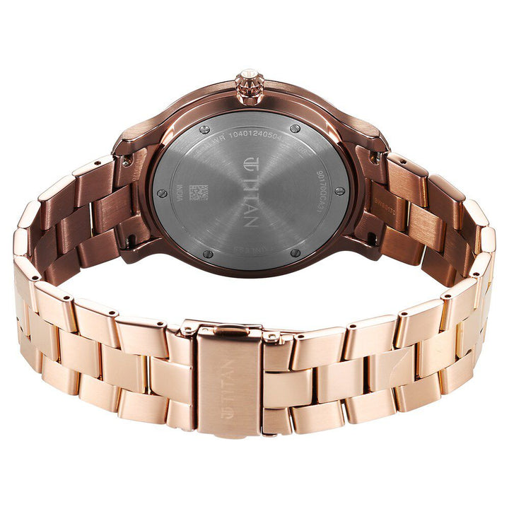 Titan Clasique Slim Quartz Analog with Date Coffee Brown Dial Stainless Steel Strap Watch For Men 90170QM02