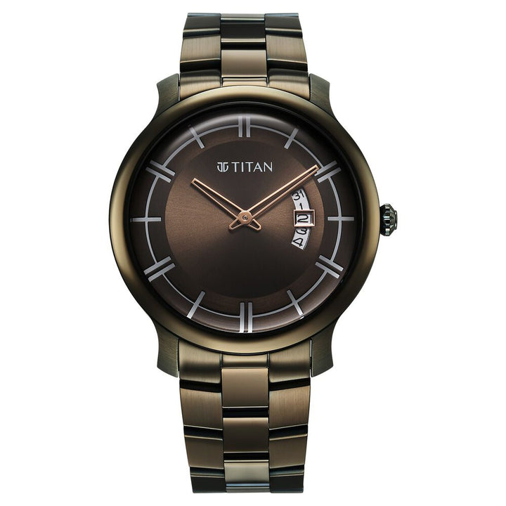 Titan Clasique Slim Quartz Analog with Date Green Dial Stainless Steel Strap Watch For Men - The Watch Factory ®