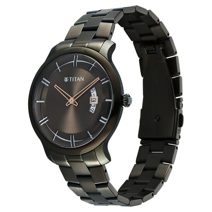 Titan Clasique Slim Quartz Analog with Date Green Dial Stainless Steel Strap Watch For Men 90170QM03