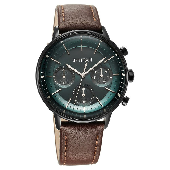 Titan Light Leathers Quartz Multifunction Black Dial Leather Strap Watch for Men - The Watch Factory ®