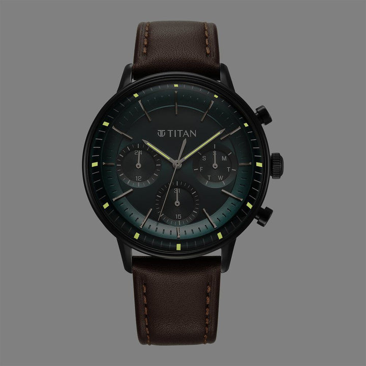 Titan Light Leathers Quartz Multifunction Black Dial Leather Strap Watch for Men - The Watch Factory ®