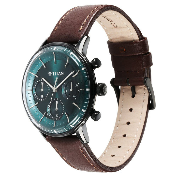 Titan Light Leathers Quartz Multifunction Black Dial Leather Strap Watch for Men - The Watch Factory ®