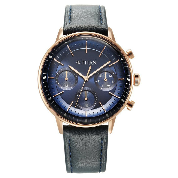 Titan Light Leathers Quartz Multifunction Blue Dial Stainless Steel Strap Watch for Men - The Watch Factory ®