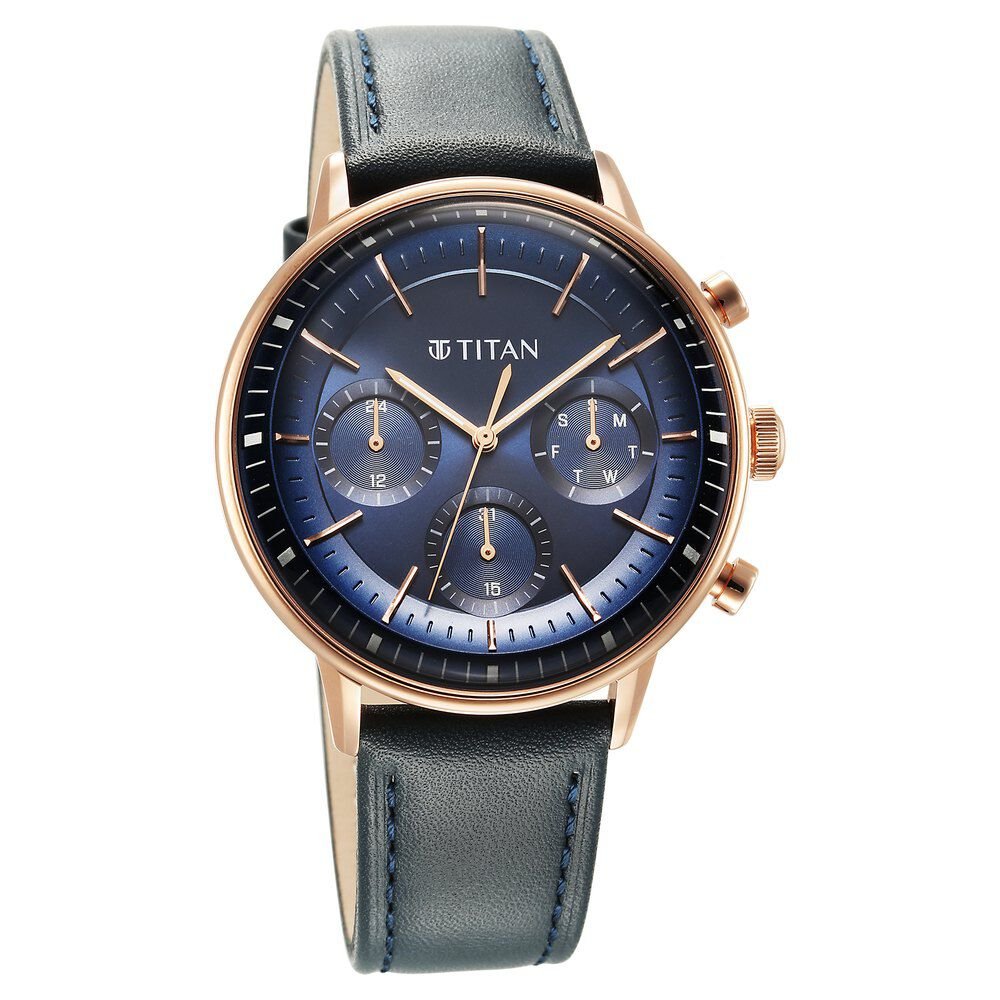 Titan Light Leathers Quartz Multifunction Blue Dial Stainless Steel Strap Watch for Men - The Watch Factory ®