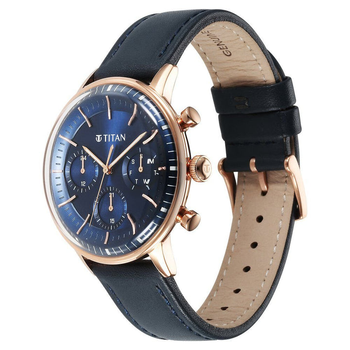 Titan Light Leathers Quartz Multifunction Blue Dial Stainless Steel Strap Watch for Men - The Watch Factory ®