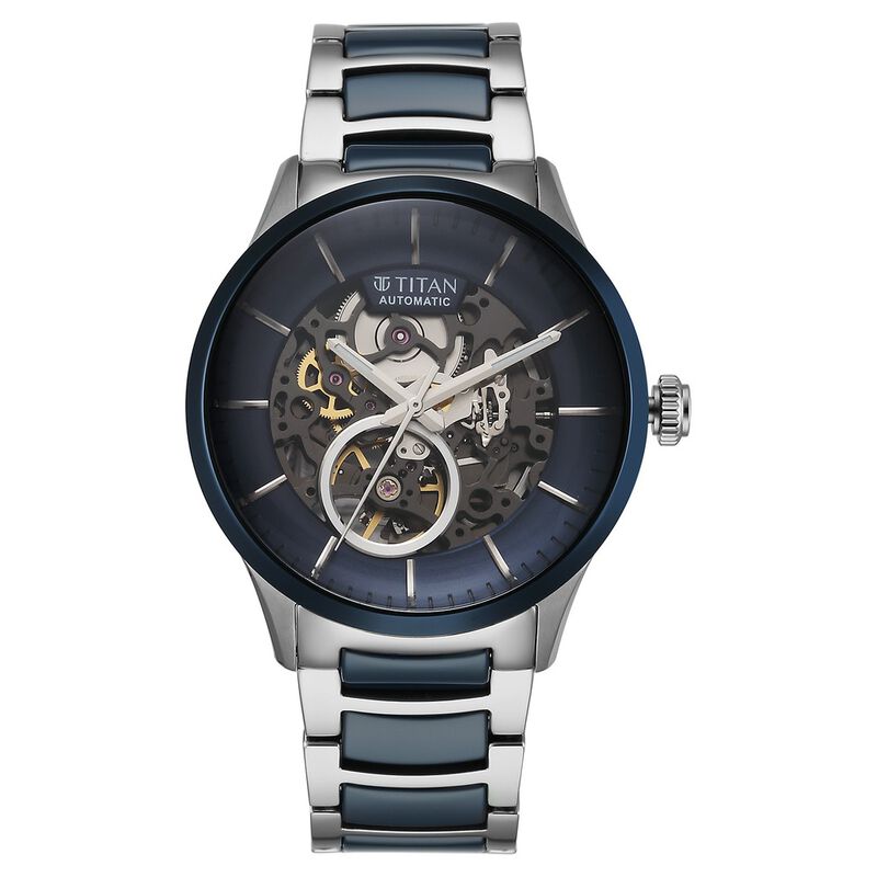 Titan Ceramic Fusion Automatic Automatic Blue Dial Stainless Steel Strap Watch For Men
