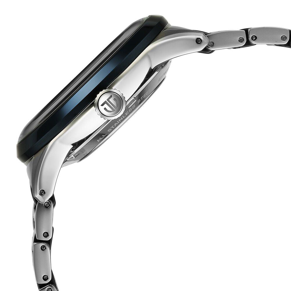 Titan Ceramic Fusion Automatic Blue Dial Silver Dual - Toned Stainless Steel Bracelet Watch for Men - The Watch Factory ®