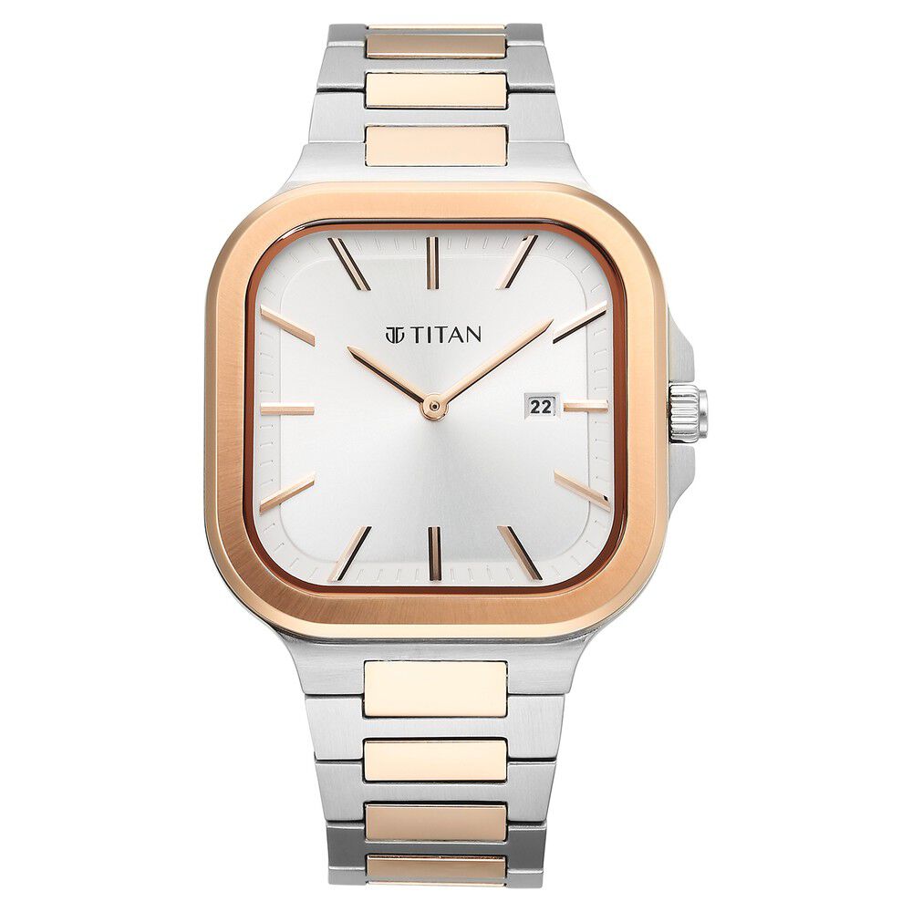 Titan Classique Slim Square Quartz Analog with Date Silver Dial Stainless Steel Strap Watch for Men - The Watch Factory ®