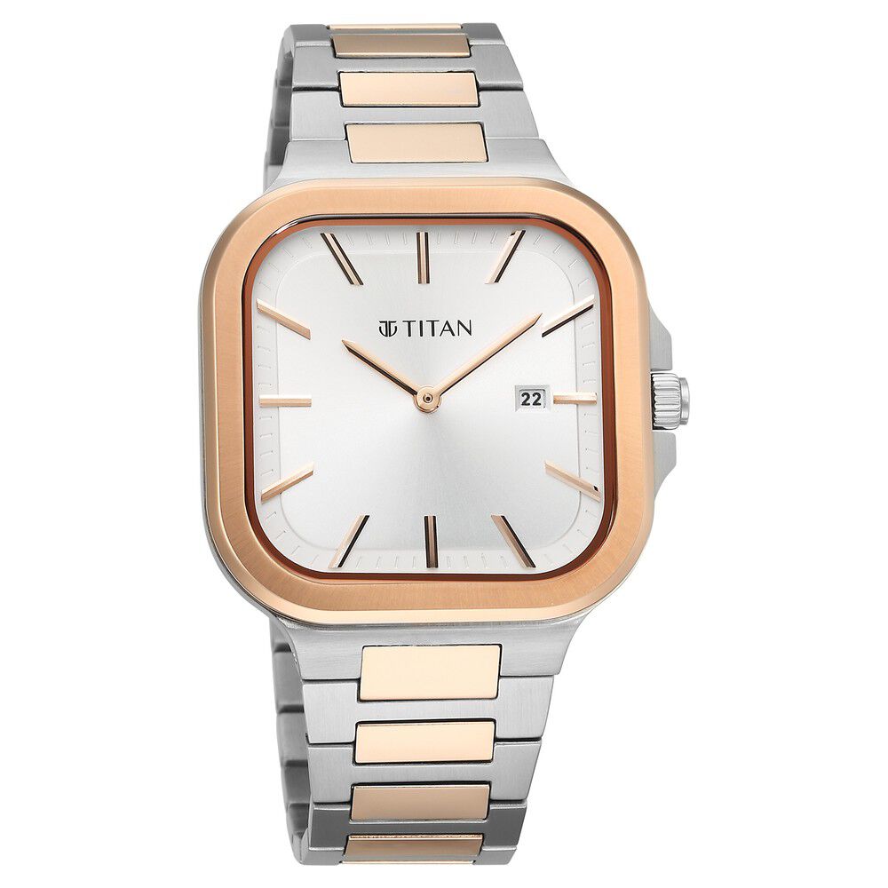 Titan Classique Slim Square Quartz Analog with Date Silver Dial Stainless Steel Strap Watch for Men - The Watch Factory ®