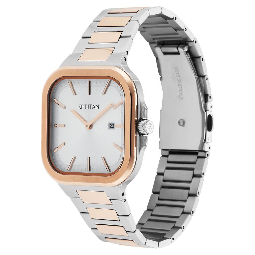 Titan Classique Slim Square Quartz Analog with Date Silver Dial Stainless Steel Strap Watch for Men - The Watch Factory ®