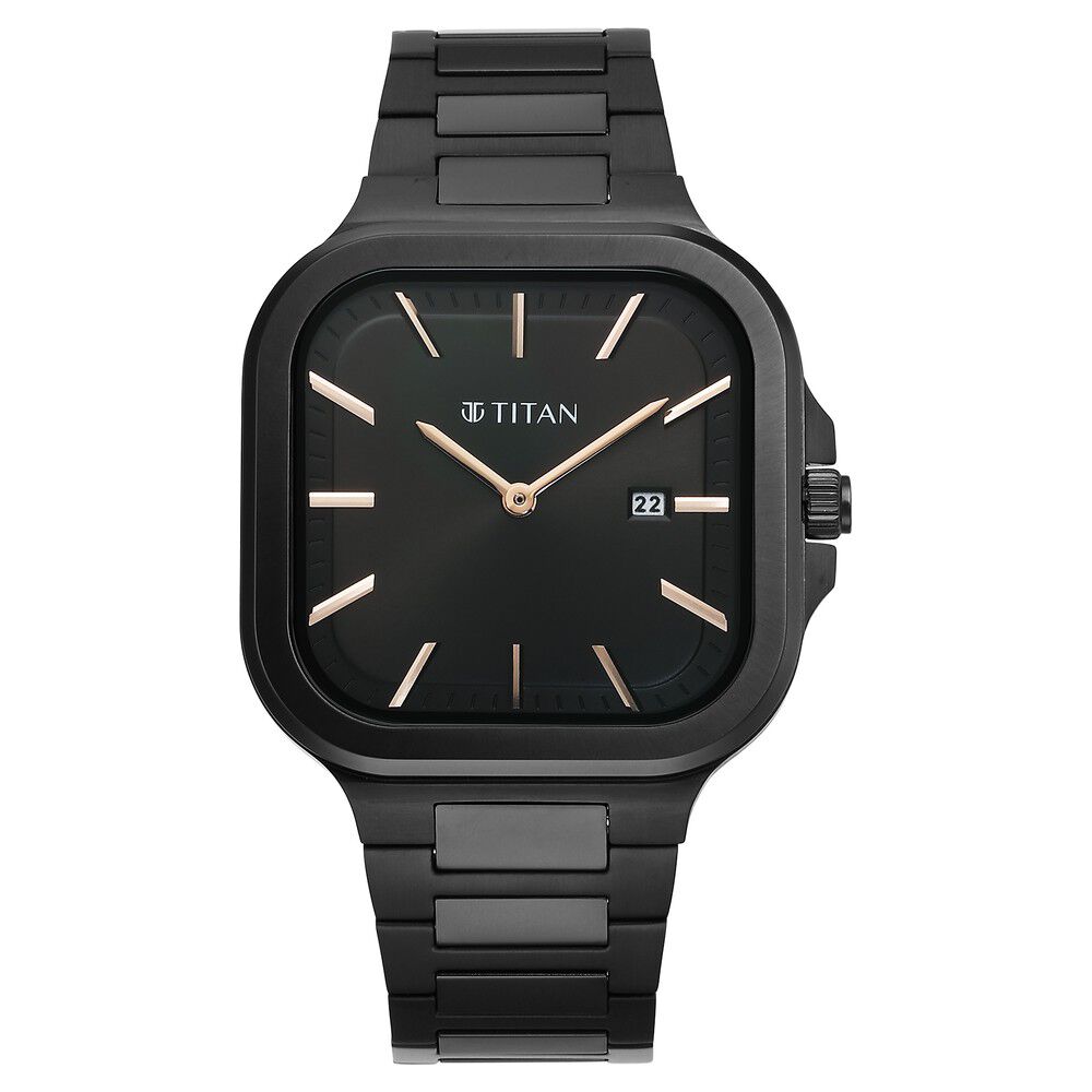 Titan Classique Slim Square Quartz Analog with Date Black Dial Stainless Steel Strap Watch for Men - The Watch Factory ®