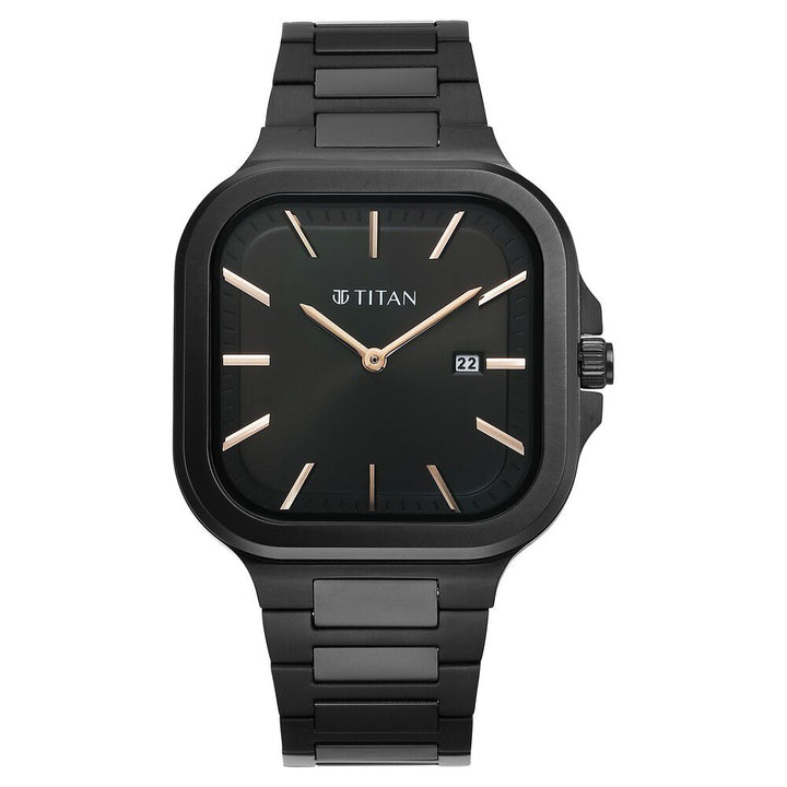 Titan Classique Slim Square Quartz Analog with Date Black Dial Stainless Steel Strap Watch for Men - The Watch Factory ®
