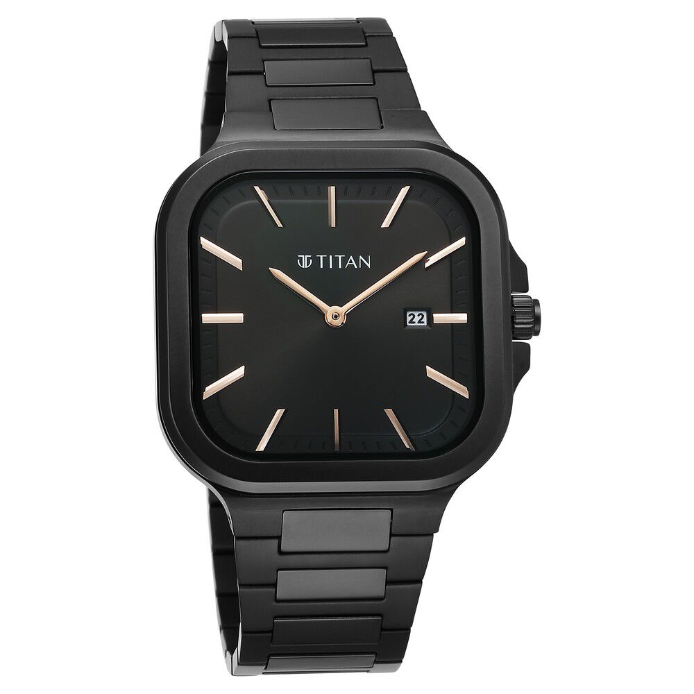 Titan Classique Slim Square Quartz Analog with Date Black Dial Stainless Steel Strap Watch for Men - The Watch Factory ®
