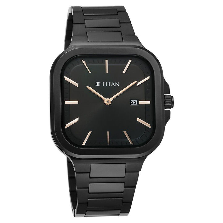 Titan Classique Slim Square Quartz Analog with Date Black Dial Stainless Steel Strap Watch for Men - The Watch Factory ®