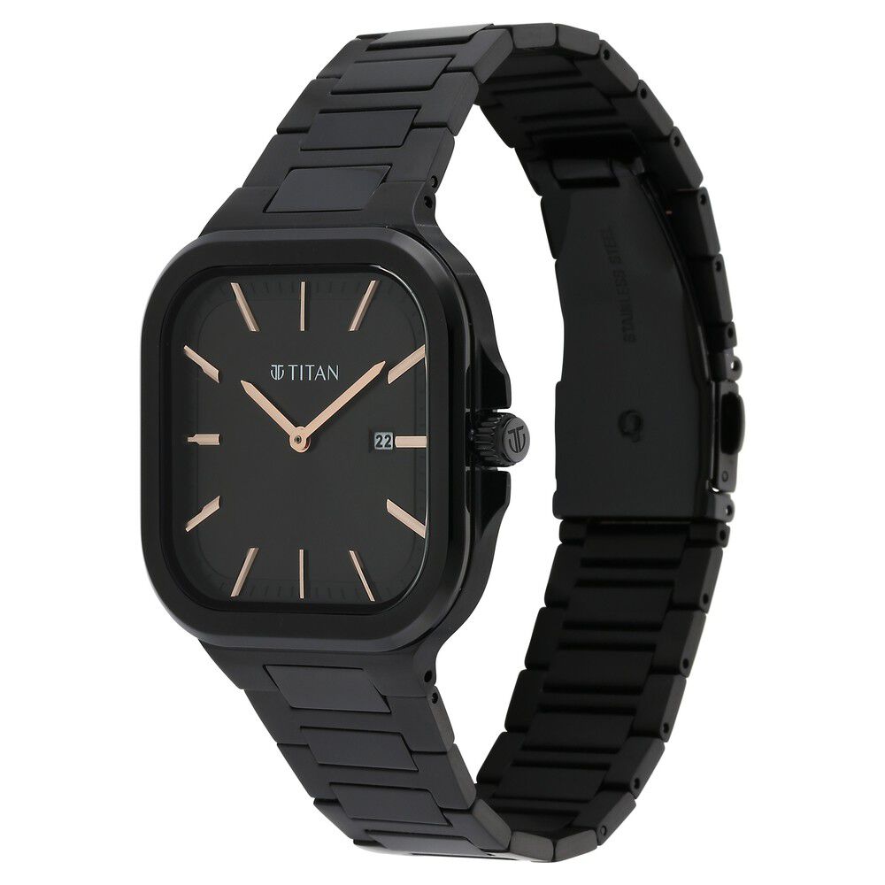 Titan Classique Slim Square Quartz Analog with Date Black Dial Stainless Steel Strap Watch for Men - The Watch Factory ®