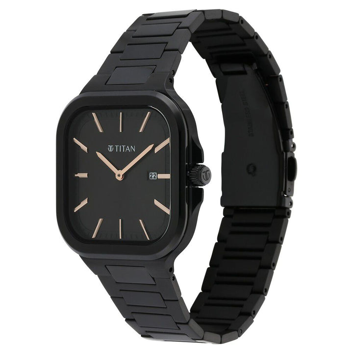 Titan Classique Slim Square Quartz Analog with Date Black Dial Stainless Steel Strap Watch for Men - The Watch Factory ®