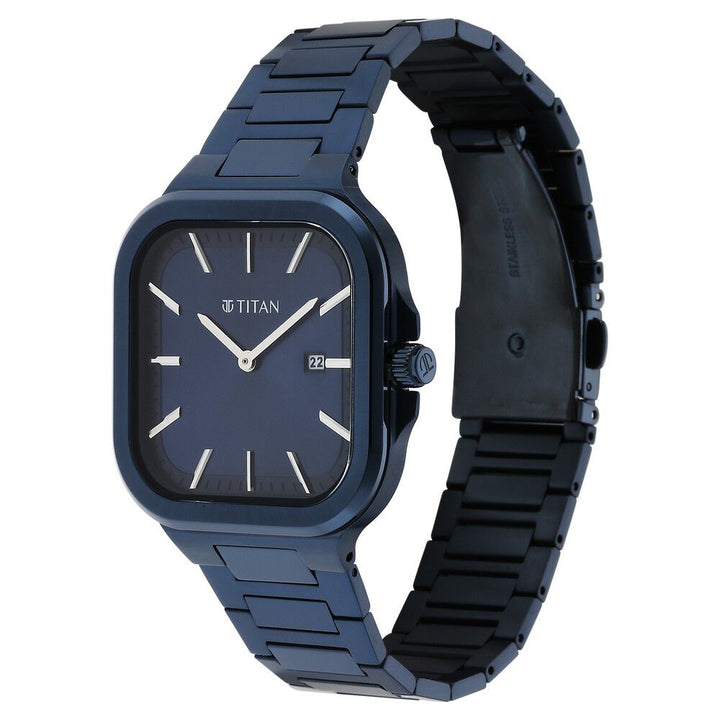 Titan Classique Slim Square Quartz Analog with Date Blue Dial Blue Stainless Steel Strap Watch For Men - The Watch Factory ®
