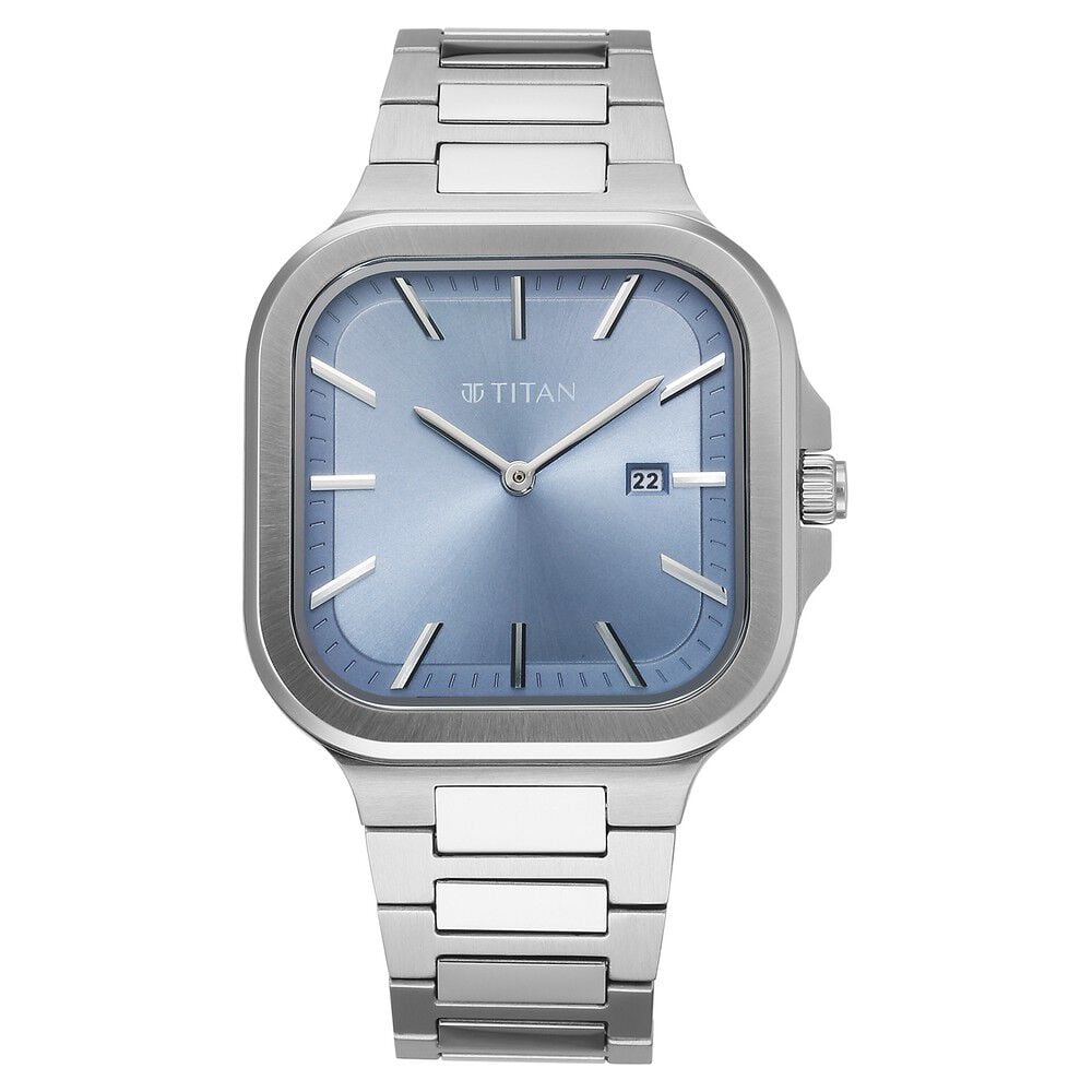 Titan Classique Slim Square Quartz Analog with Date Blue Dial Silver Stainless Steel Strap Watch For Men - The Watch Factory ®