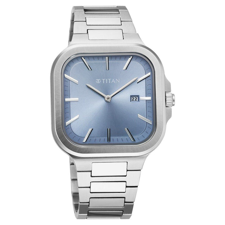 Titan Classique Slim Square Quartz Analog with Date Blue Dial Silver Stainless Steel Strap Watch For Men - The Watch Factory ®